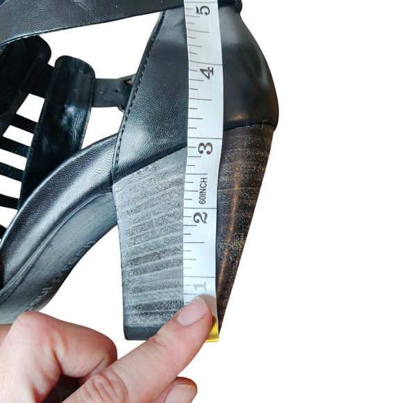 Paul Green Christy Black Leather Caged Huarache Strappy Heel Sandals Size 5.5 - Picture 11 of 12